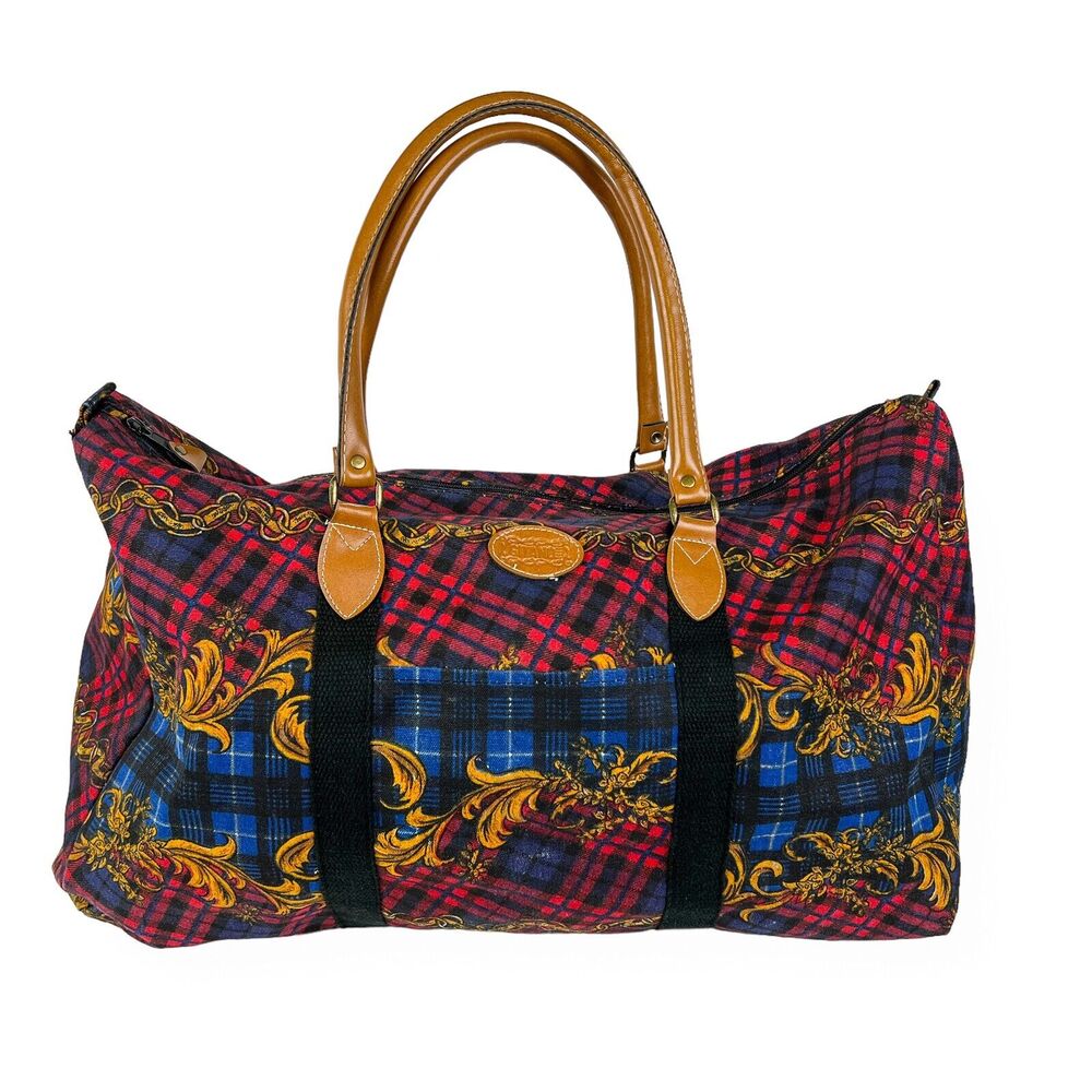Gitano Y2K Duffel Travel Bag 90s Plaid Tapestry Canvas Tote Cottage Retro Chic